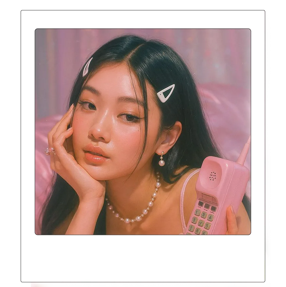Polaroid of a girl holding a phone